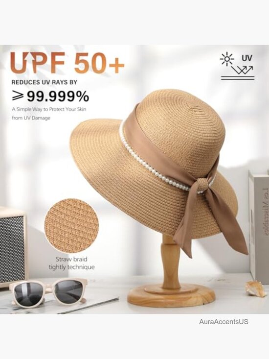 Foldable Wide Brim Straw Sun Hat with Wind Lanyard UPF 50+  display picture 1